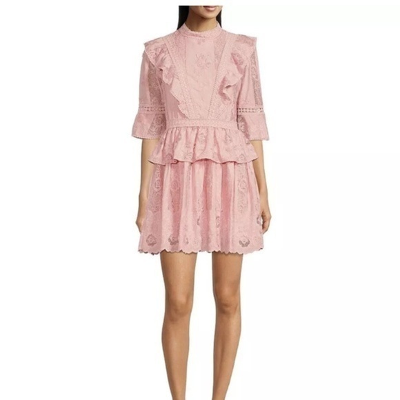 Adelyn Rae pink embroidered mini dress with keyhole cutout on back size small - Picture 1 of 16